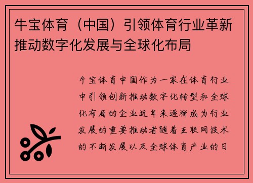 牛宝体育(中国)引领体育行业革新推动数字化发展与全球化布局